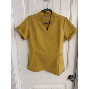 FIGS Gold Inala Slim Scrub Top Womens XS Yellow Limited Edition Stretch Gold